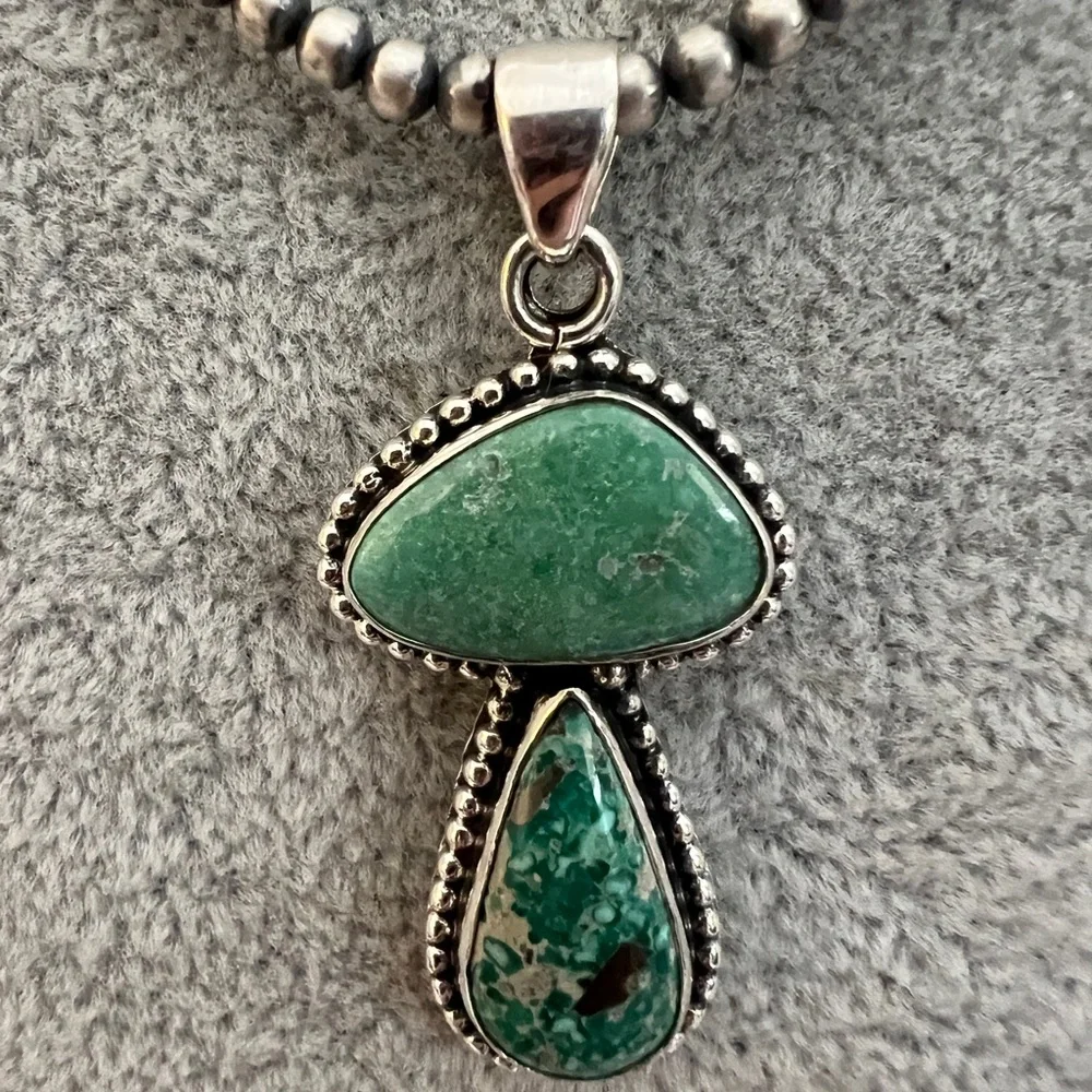 ❤️ White Water Turquoise Sterling Navajo 2 Stone Pendant 1.69” L - 6.2 Gram - Picture 9 of 12